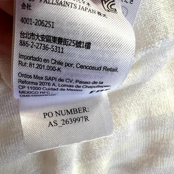 All Saints White Drape Front Blouse Tonal Stripe Size XS EUC - Picture 6 of 9